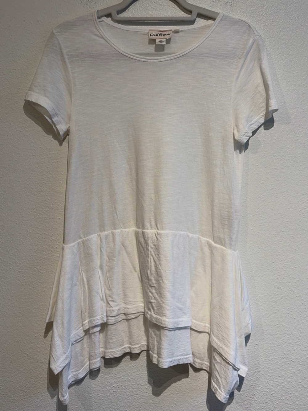PureDKNY White Short Sleeve Peplum Tee Shirt Top